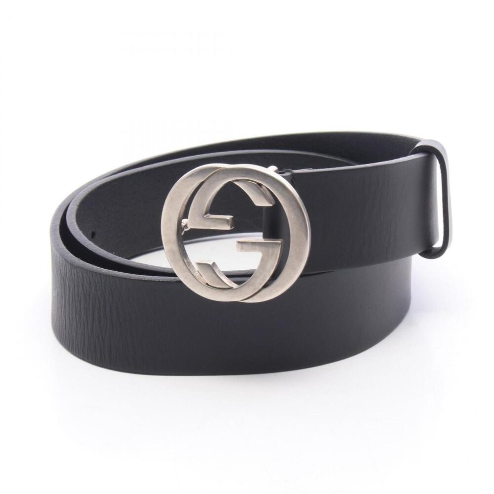 Gucci Interlocking G Belt, Leather, Women's, Black, 368186